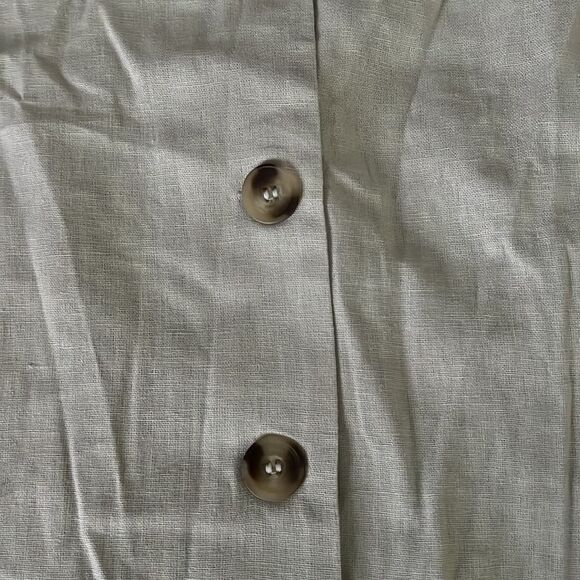 Double Zero Tan Linen Rayon Blend Short Sleeves Button Blouse Top Size M NWOT - Picture 6 of 11